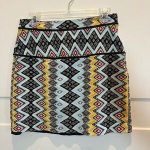 LOFT Womens Size 4 Skirt Geometric Print Multicolor Black Mini Casual Aztec Boho